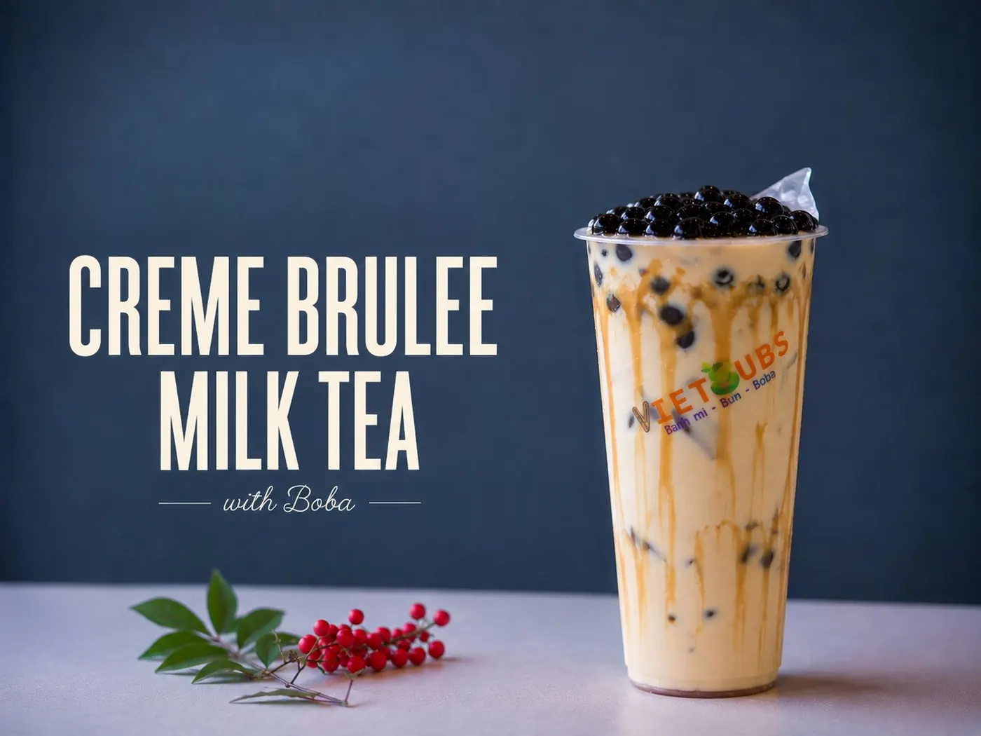 Crème brûlée milk tea with boba